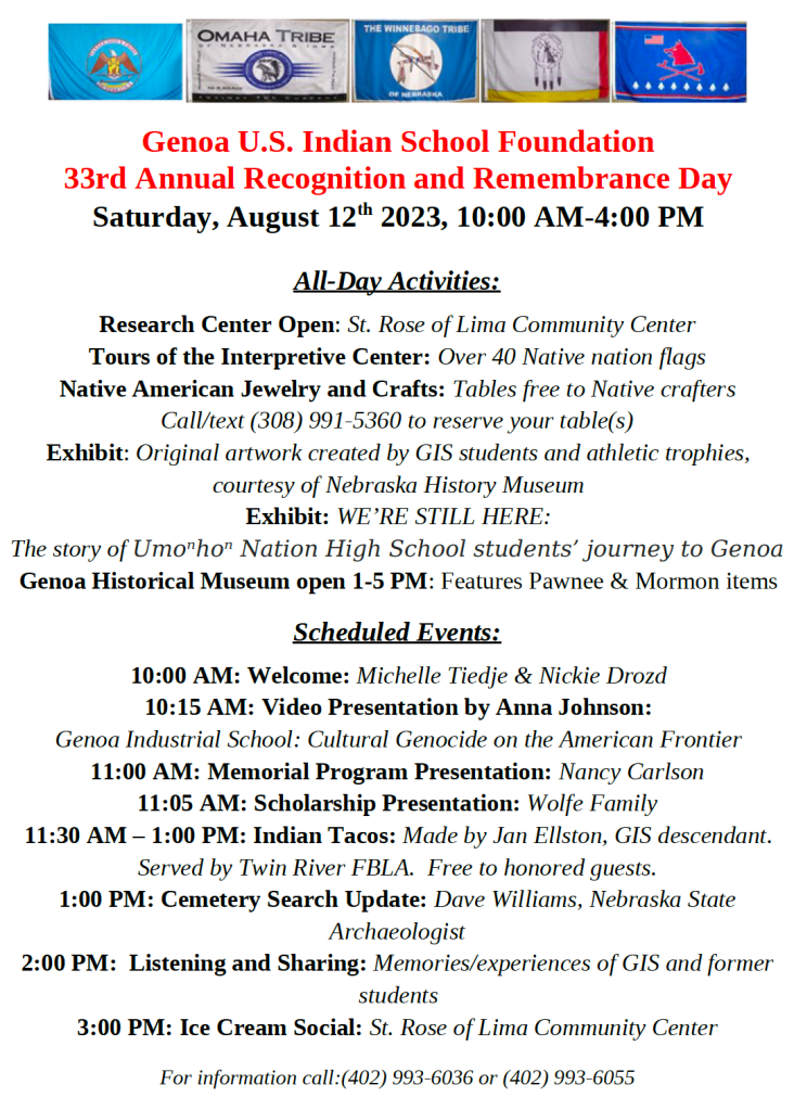 Flyer with schedule for August 12, 2023 Recognition and Remembrance Day.