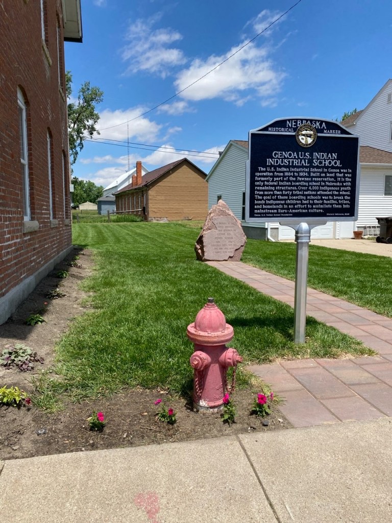 Photo of historical marker for the Genoa U.S. Indian Industrial School